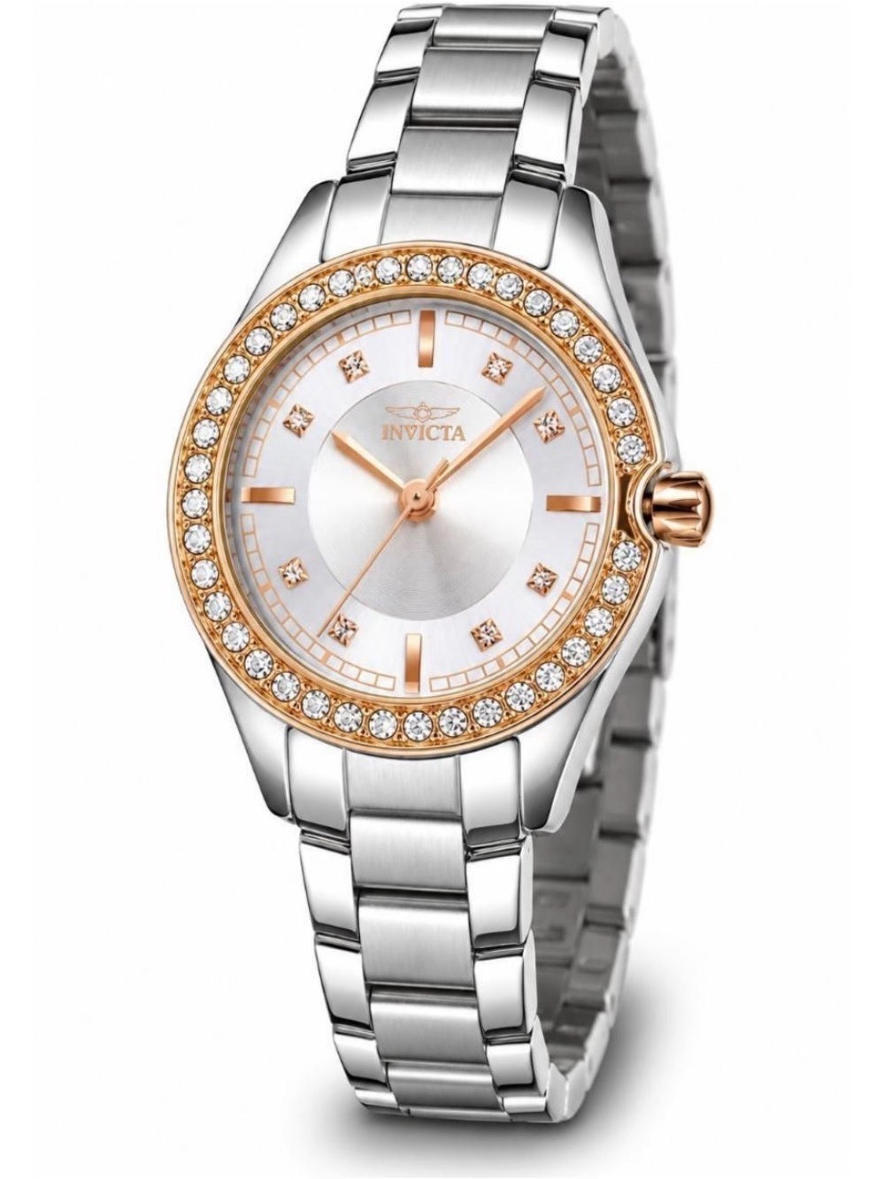 Invicta Two-Tone Silver and Rose Gold Crystal Accent Women's Watch